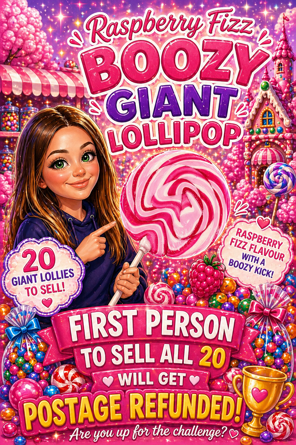 Raspberry Fizz Boozy Giant Lollipop