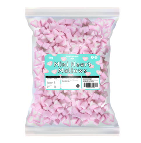 Candycrave Pink & White Micro Heart Marshmallows 1kg
