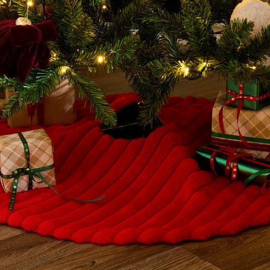Ribbed Faux Fur Christmas Tree Skirt - Red