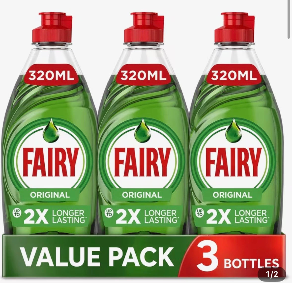 Fairy Original Washing Up Liquid Green/Yellow 320ml (Pack of 3)