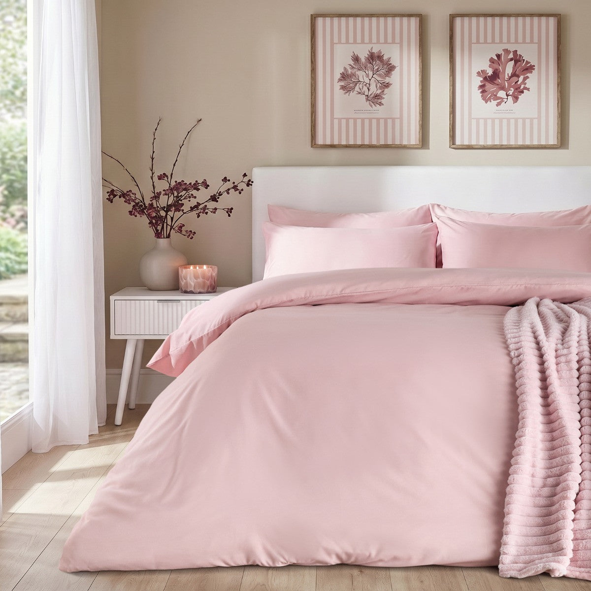 Plain Duvet Cover Set - Blush Pink (Kingsize)