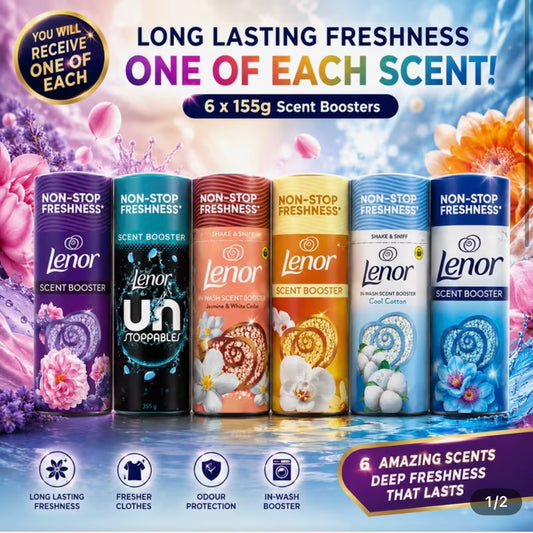 Lenor In-Wash Scent Booster Variety Bundle – 6 x 155g – 6 Different Scents – Long-Lasting Freshness