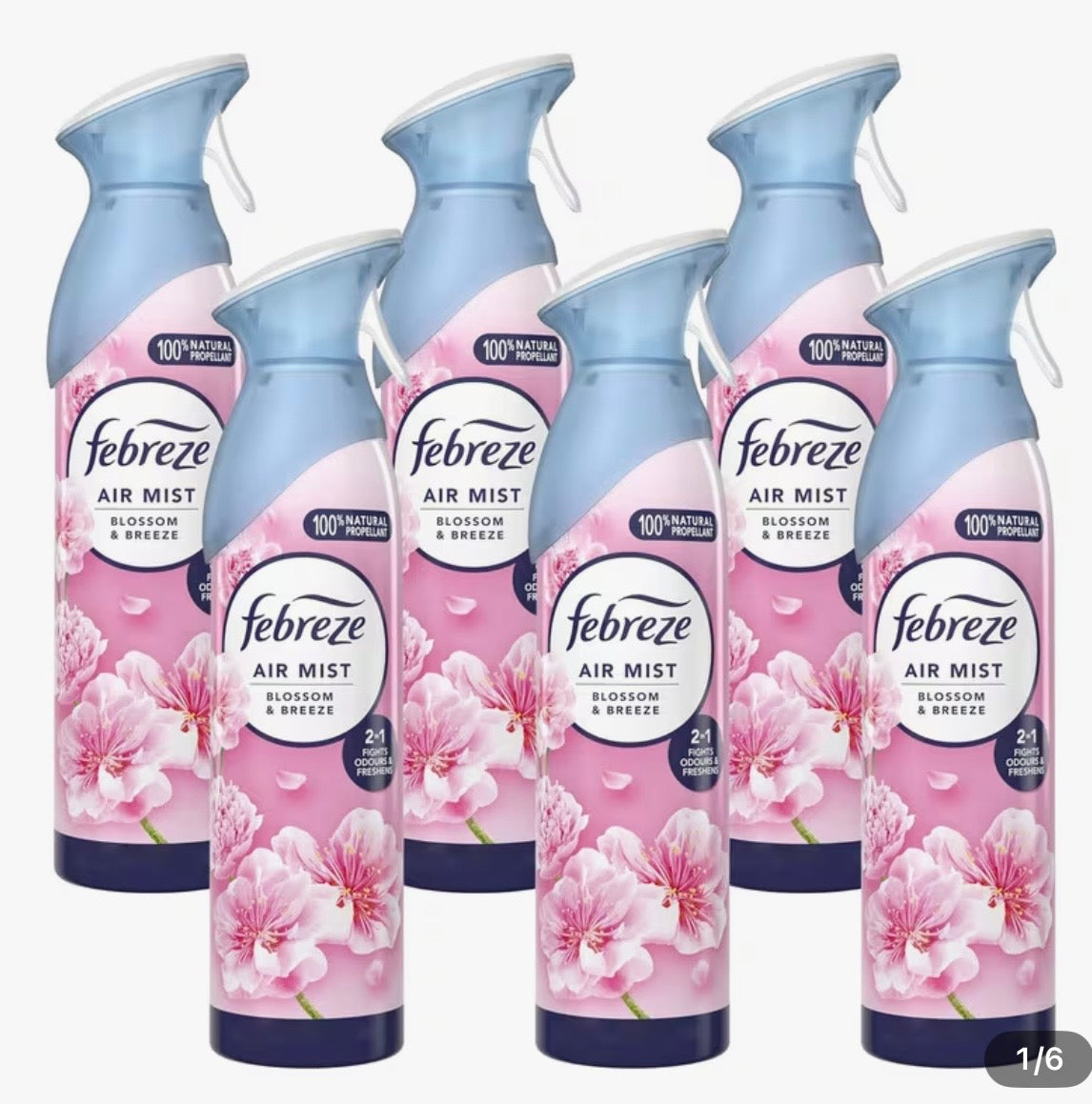 6x Air Freshener Spray Blossom & Breeze 185ml for Room & Bathroom Air Mist, Light Floral Freshness for Home