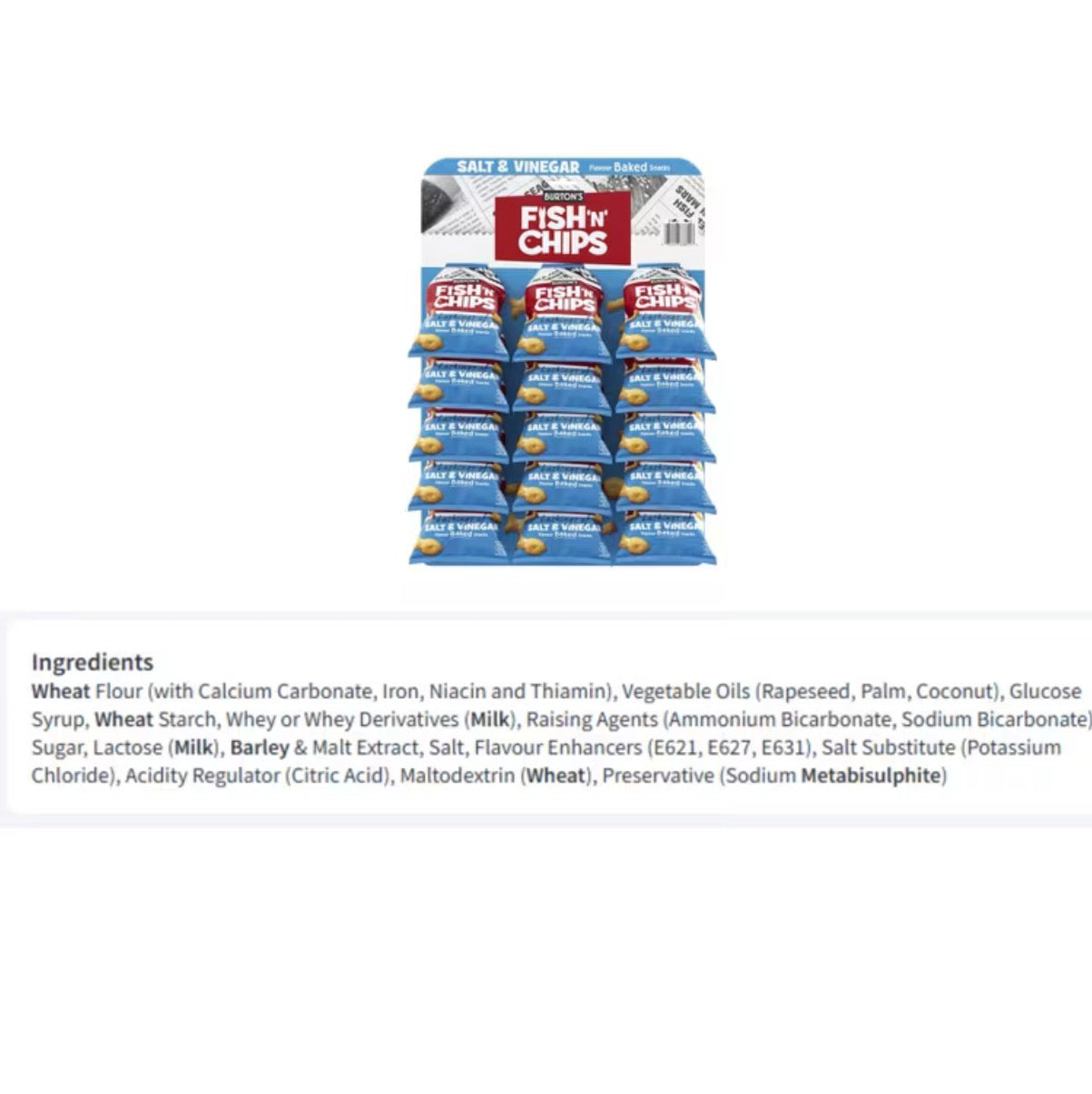 Burton’s Fish ‘N’ Chips Pub Card 15 x 40g Bags | Salt & Vinegar Flavour Baked Snack | Classic British Pub Treat