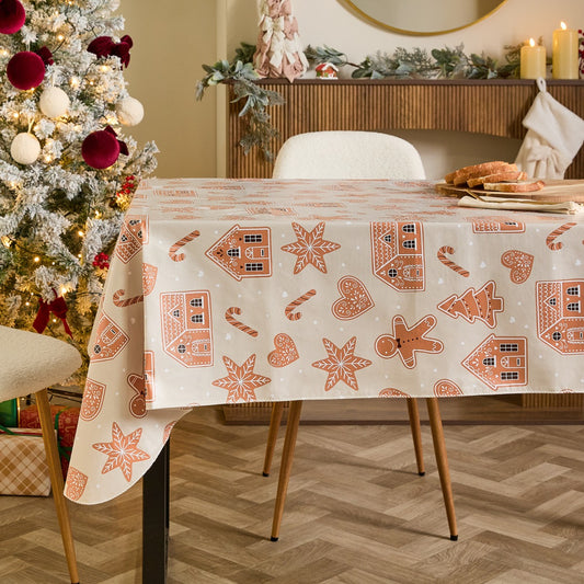 Gingerbread Print Table Cloth - Natural