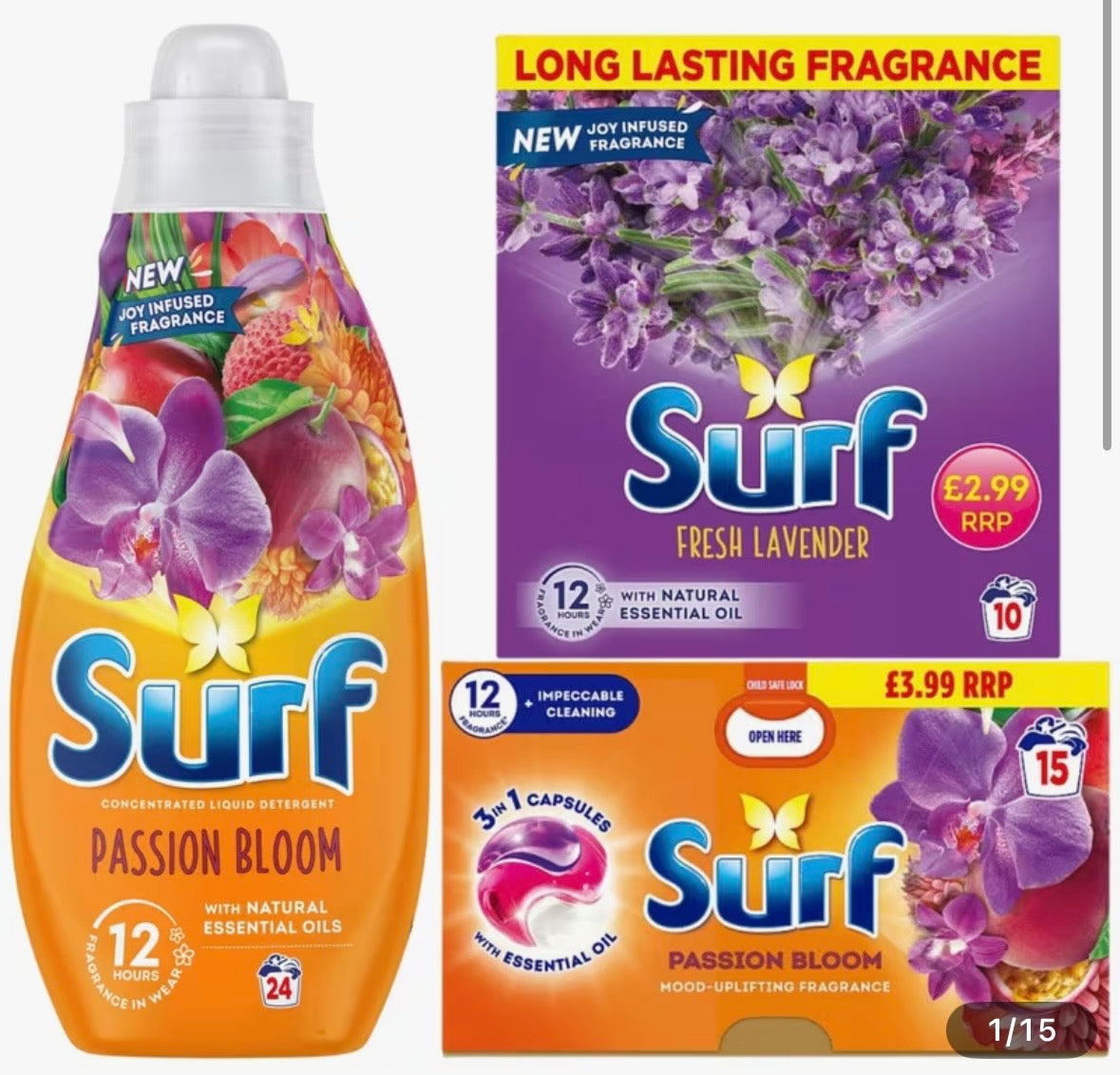Surf 3 Piece Passion Bloom & Fresh Lavender Laundry Bundle Gift Set