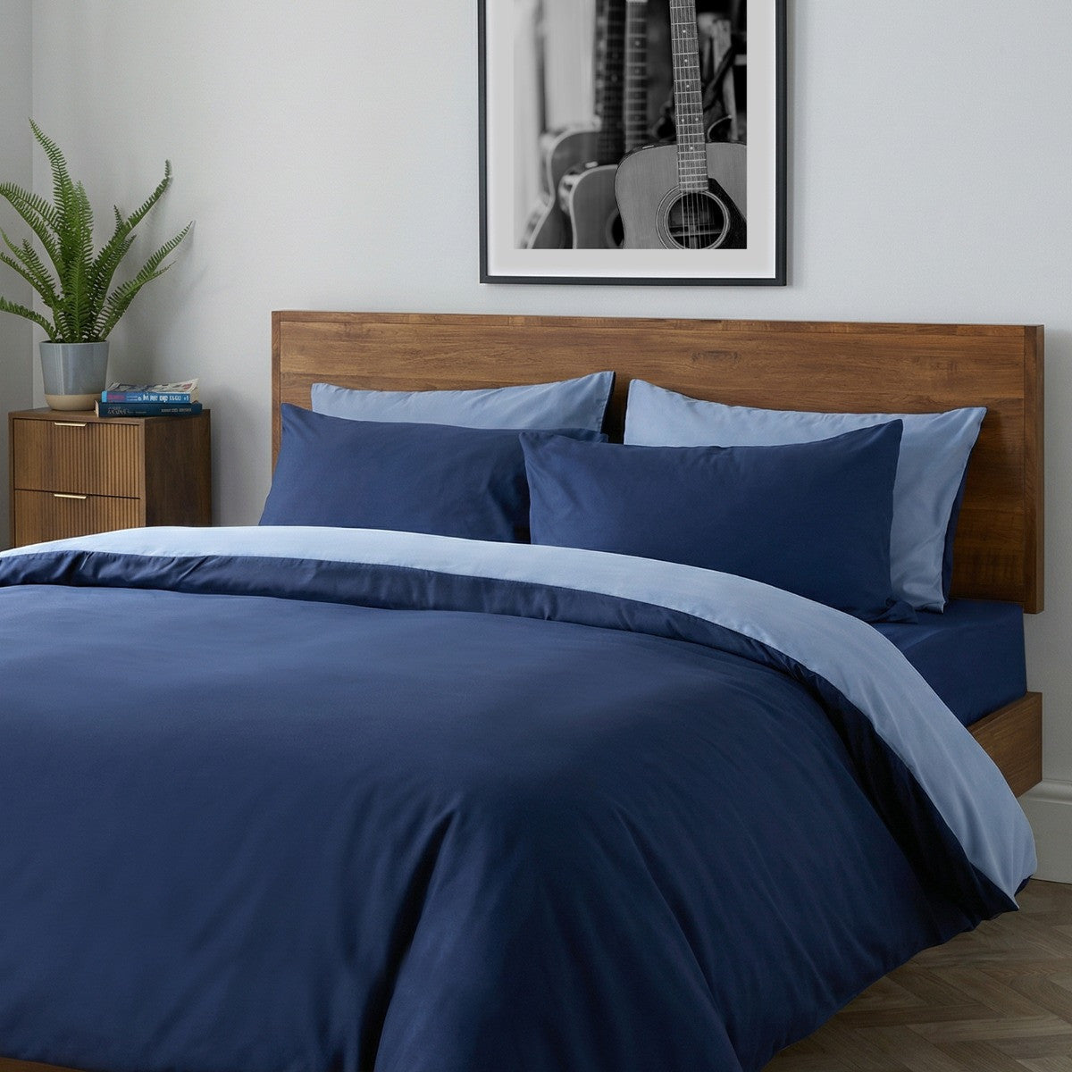 Reversible Duvet Cover Set - Navy/Blue
