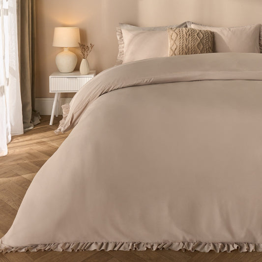 Frill Edge Duvet Cover Set - Stone