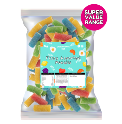 1kg Candycrave Super Value Fizzy Assorted Pencils