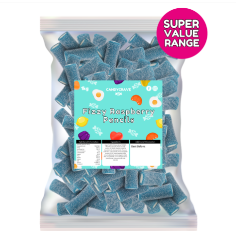 Candycrave Super Value 1kg Fizzy Blue Raspberry Pencils