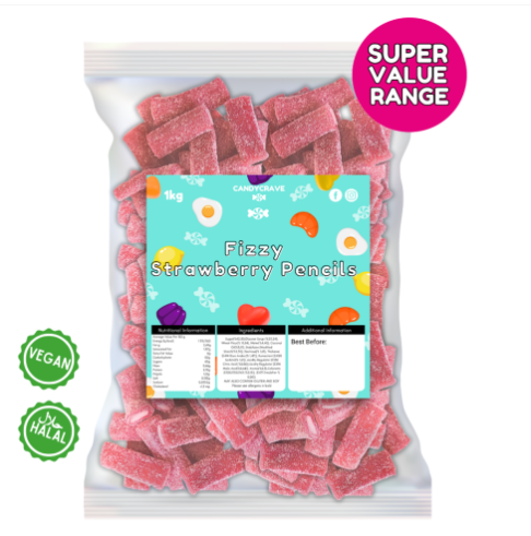 1kg Candycrave Super Value Fizzy Strawberry Pencils