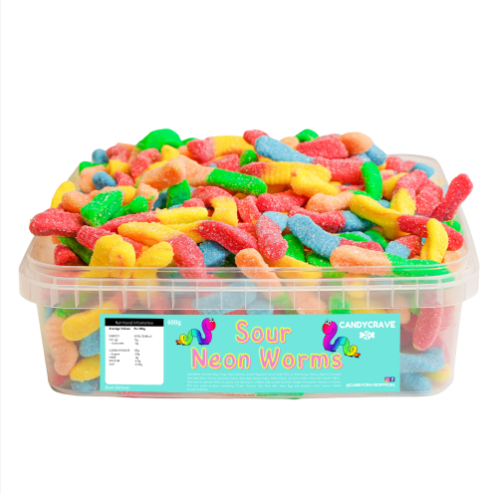 Candycrave sour neon worms tub 600g